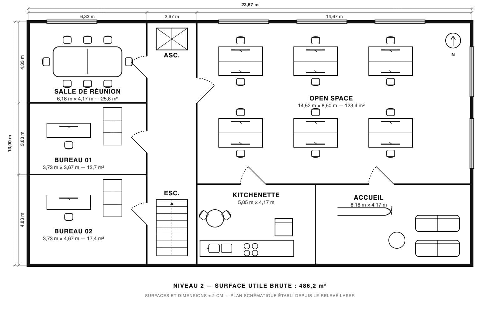 Plan schématique avec surfaces